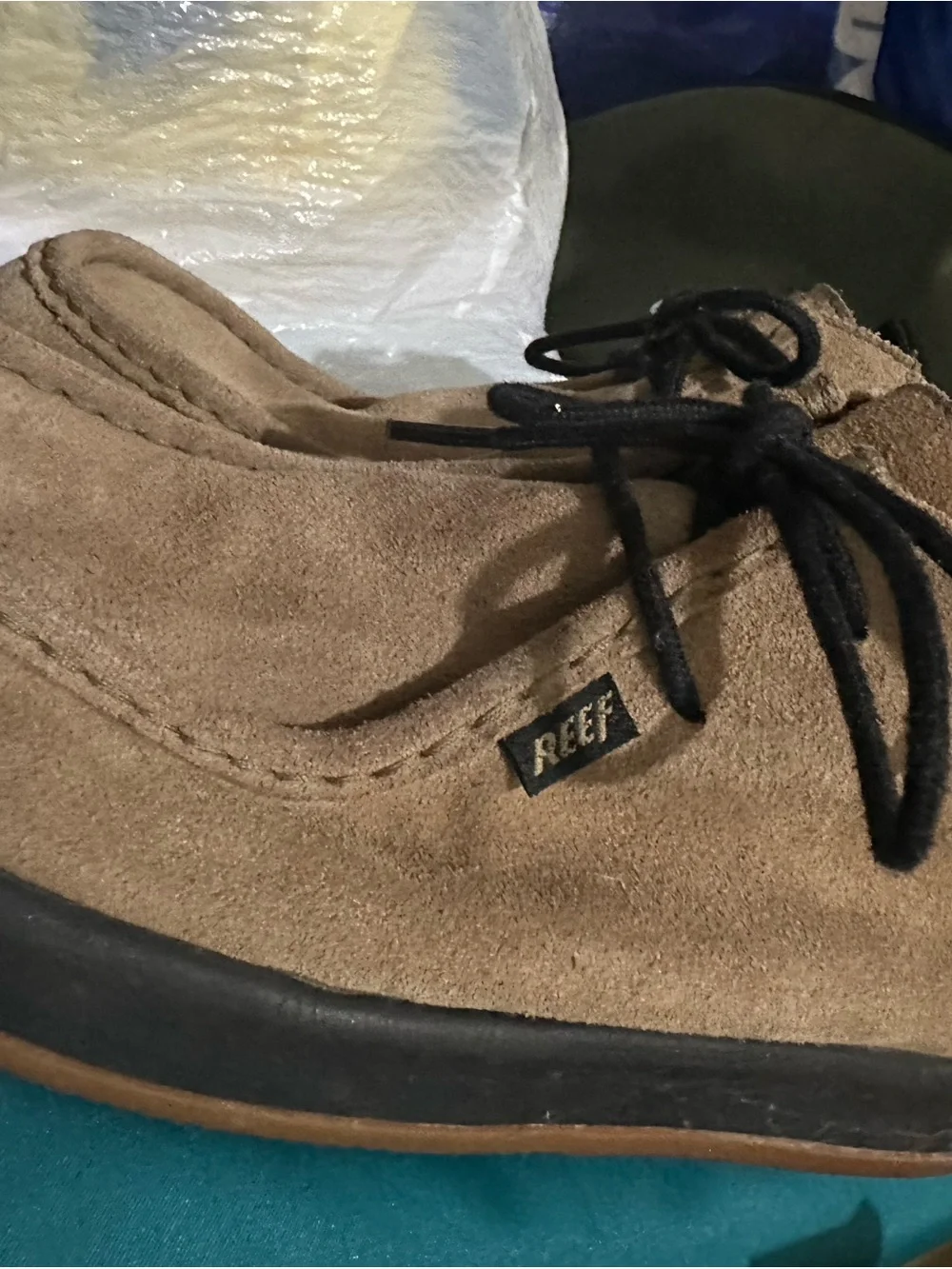 Reef Men’s Suede Lace-Up Loafer in Brown with Black Laces